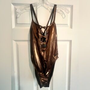 NWT Bikini Lab Metallic Bronze Strappy Swimsuit sz Small